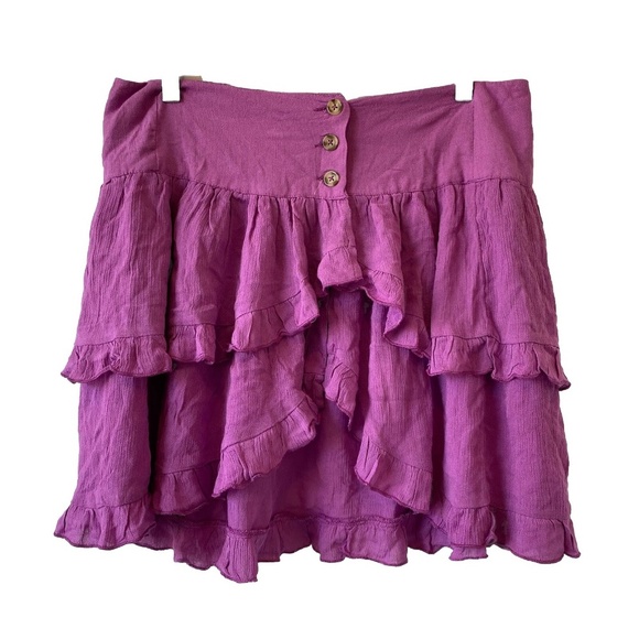 NWT FREE PEOPLE COSTELLO PURPLE RUFFLED MINI SKIRT SZ Medium - Picture 1 of 13